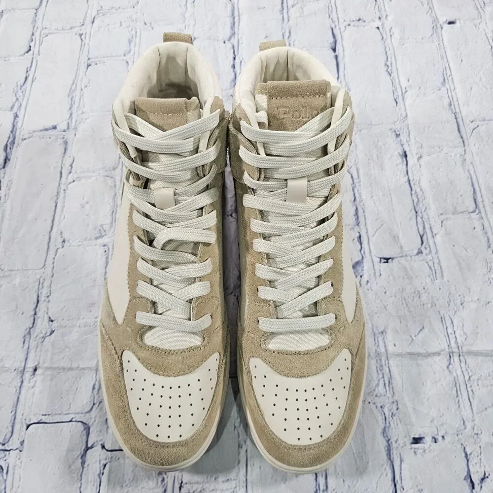 Polo Ralph Lauren MENS SZ 10.5 Court High Top Beige Suede Cow Leather Sneakers